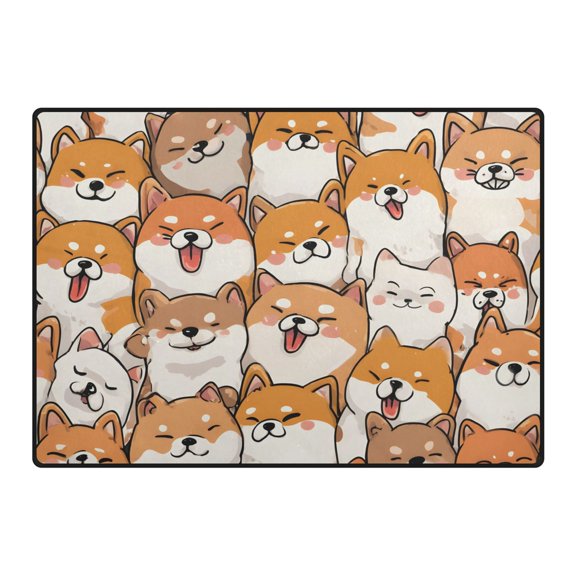 Orange Corgi Pattern Area Rug 80x58 Inch Non Slip Absorbent Soft for Living Room Dining