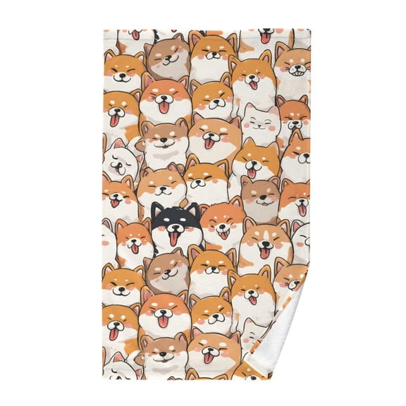 Orange Corgi Pattern Bath Towel 100% Cotton Soft Thick High Absorbency Hand Face Towel Single Pack 16x28in