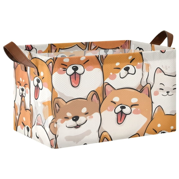 Orange Corgi Pattern Collapsible Storage Bin Open Home Shelf Basket Water-Resistant Iron Frame Large