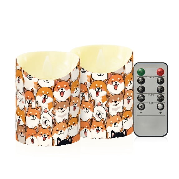 Orange Corgi Pattern Flameless Candles 2 PCS with Remote Realistic Moving Flame LED Tapered Pillar Set for Home Decor