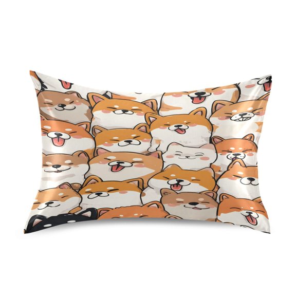 Orange Corgi Pattern King Size Satin Pillowcase 40''x20'' Double-Sided Print Soft Wrinkle Resistant