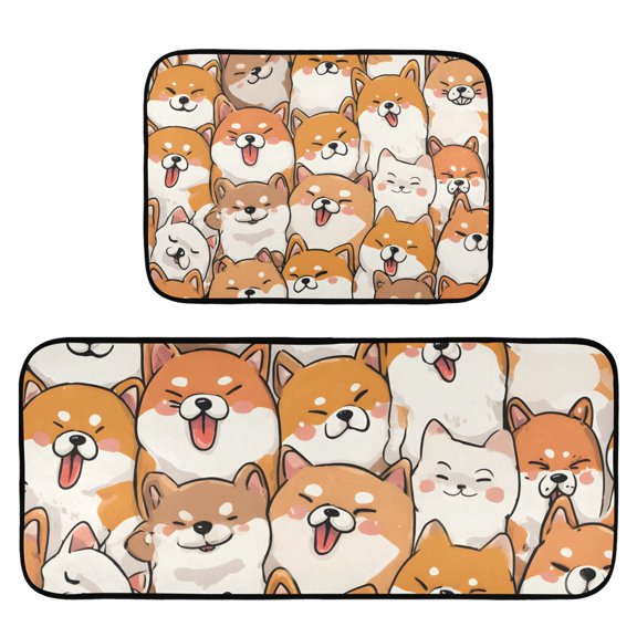 Orange Corgi Pattern Kitchen Mat 2 Piece Non Slip Absorbent carpet Floor Mat 19.7x27.6in+19.7x47.2in