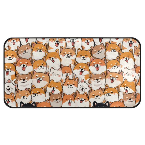 Orange Corgi Pattern Kitchen Runner Rug 39x20 in Non Slip Absorbent Cushioned Laundry Bathroom