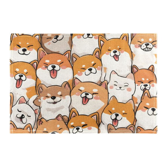 Orange Corgi Pattern Placemat 18x12in Reversible Rustic Linen Texture Dining Table Mat