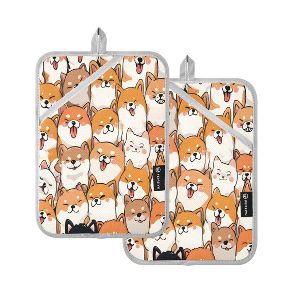 Orange Corgi Pattern Pot Holder Set 2 Piece Non-Slip Oven Hot Pads Heat Resistant Durable 7x9.8in