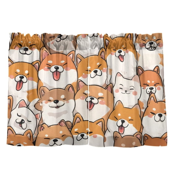 Orange Corgi Pattern Tier Curtain Set of 2 Kitchen Curtains 27x24 Inch Privacy Semi Sheer