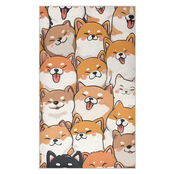Orange Corgi Pattern Waffle Kitchen Towels 18x30 in Soft Absorbent Quick Dry Dishcloths