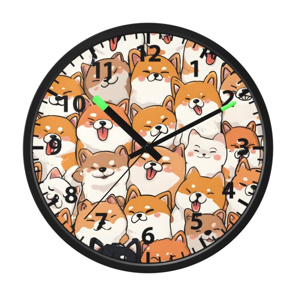 Orange Corgi Pattern Wall Clock 12 Inch Voice Activated Night Light Silent Non Ticking