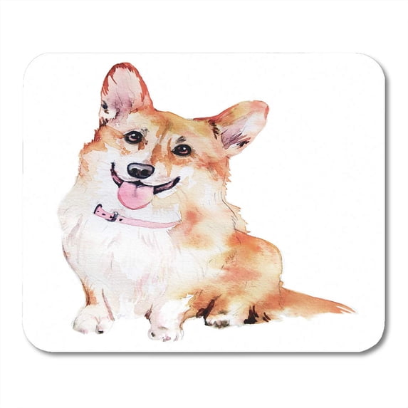 Orange Corgipuppy Pembroke Welsh Corgi Dog in Watercolor Pink Drawing Fluffy Mousepad Mouse Pad Mouse Mat 9x10 inch