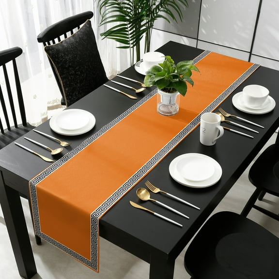 Orange Cotton Linen Table Runner 18 x 72 inch Black Modern Geometric Abstract Art Aesthetics Non-slip Rectangular Dining Table Decor for Wedding Party Holiday Dinner