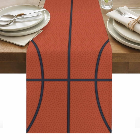 Orange Cotton Linen Table Runner Black Line Abstract Ball Modern Sport Style Simple Dining Table Runners for Home Decor Party Dining Room Restaurant Kitchen Party 13" x 36"