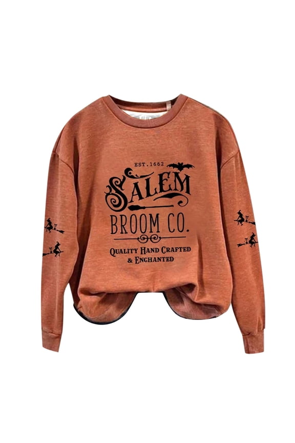 Orange Country Concert Tops, Long Sleeve Womens Shirts Dressy Casual, Halloween Polyester Womens Flowy Tops, Womens Sweatshirt Crewneck Letter Print Tops Ladies Fall Shirts