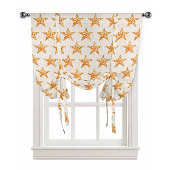 Orange Country Star Tie Up Curtains for Kitchen Bathroom Bedroom Windows 63 Inch Length, Rustic Fall Maple Leaf Star Balloon Drape Curtains Shade Rod Pocket Drapery Curtain Panel, 52"x63"