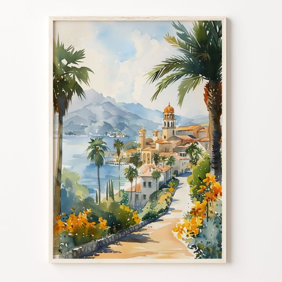Orange County California Beach Sunset Illustration Wall Art Poster