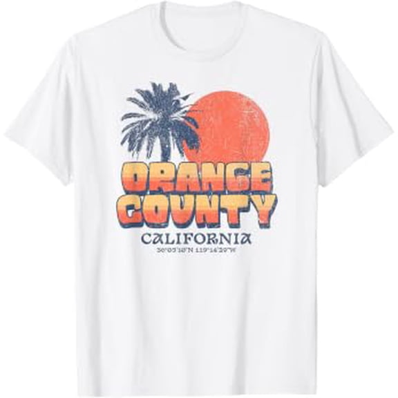 Orange County California Retro Sunset Palm Tree Cali Beach T-Shirt