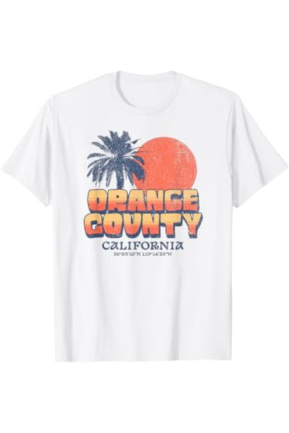 Orange County California Retro Sunset Palm Tree Cali Beach T-Shirt