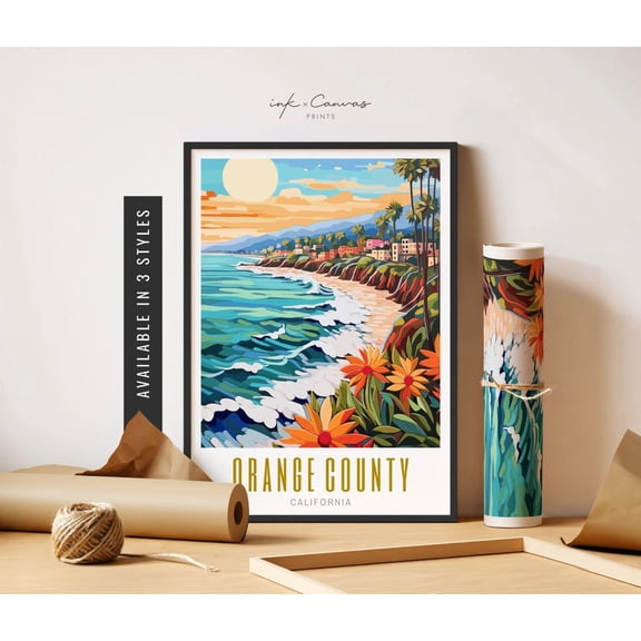 Orange County California Travel Poster Orange County Ca Poster Socal Beach Poster Orange County Wall Art Poster Travel Art UNFRAMED Poster, Wall Art for Decor, Present, 8x12