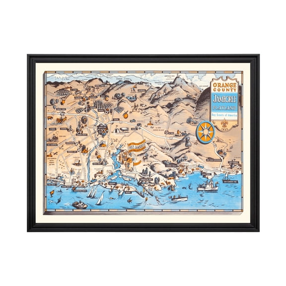 Orange County Jamboree Playland Art, 1953 Vintage Map of Orange County Jamboree Playland History Wall Decor Gift, Old Orange County Jamboree Playland Map - 24" x 18" Black Framed Print