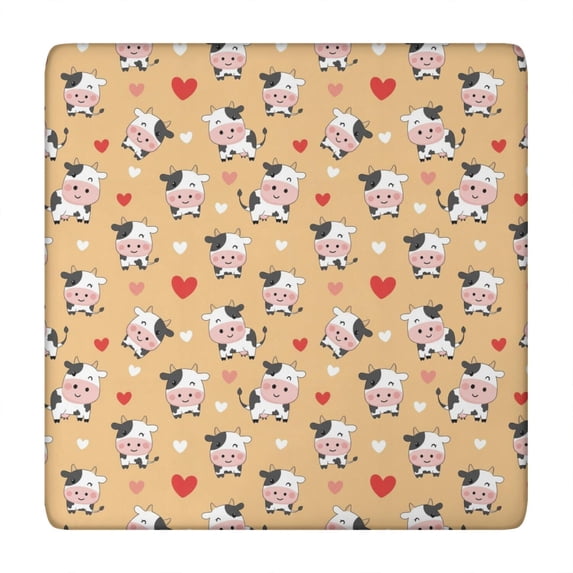 Orange Cow Heart Pattern Square Fitted Tablecloth with Elastic Edge,Square Table Cover,Washable Elastic Table Cover for Home Kitchen Party Decor 34"x34"