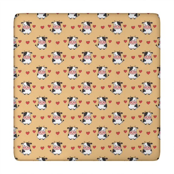 Orange Cow Heart Pattern Square Fitted Tablecloth with Elastic Edge,Square Table Cover,Washable Elastic Table Cover for Home Kitchen Party Decor 34"x34"