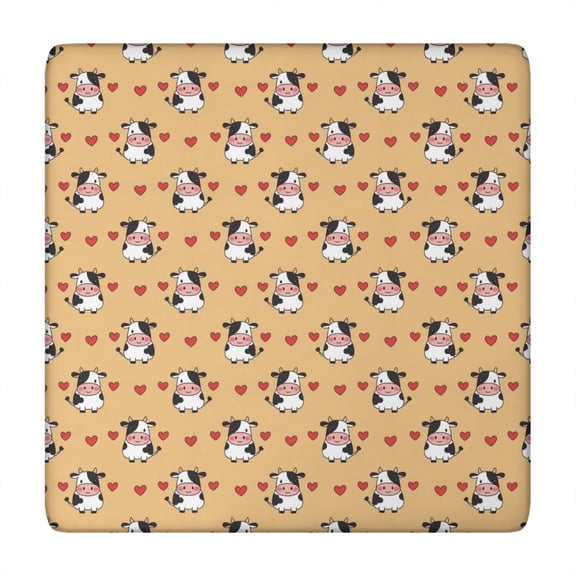 Orange Cow Heart Pattern Square Fitted Tablecloth with Elastic Edge,Square Table Cover,Washable Elastic Table Cover for Home Kitchen Party Decor 34"x34"