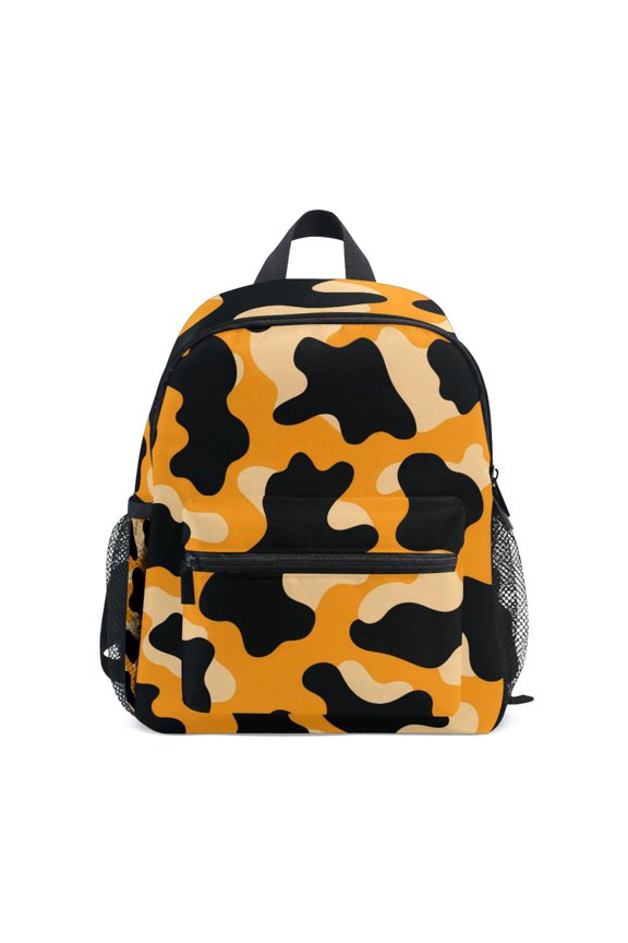 Orange Cow Pattern Mini Backpack Cute Small Backpack with Chest Strap and Whistle Ages 3-8