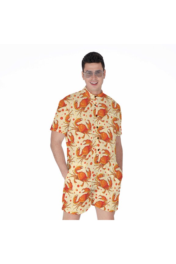 Orange Crab Pattern Short Sleeve Men'S Rompers Casual Summer Jumpsuits Outfit
