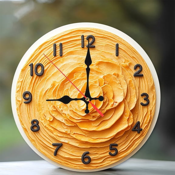 Orange Cream Clock Cake Decoration 10-Inch Silent Wooden Wall Clock, Battery Operated (AA Batteries Not Included), Artistic Home Decor