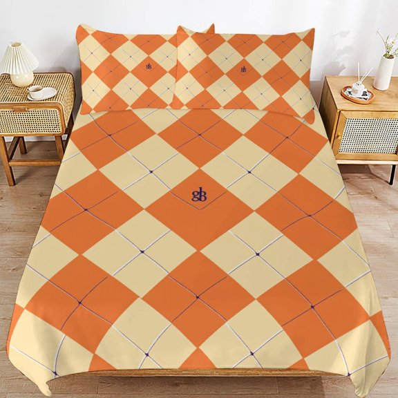 Orange And Cream Diamond Pattern with Initials Bedding Set Couple Bedclothes Pillowcase Home Textiles Bed 3pcs Set for Bedroom Customized Decoration Queen