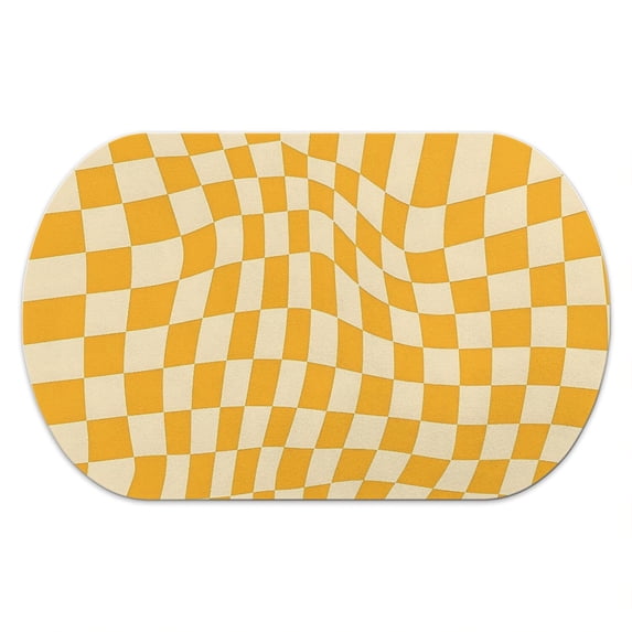 Orange and Cream Wavy Checkered Diatomaceous Earth Bath Mat, Entryway ...