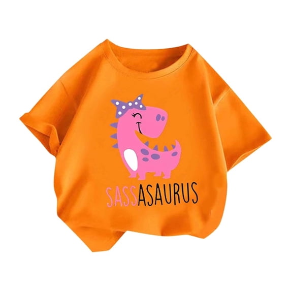 Orange Crew Neck T Shirt for Children Boy Girl Summer Fall Short Sleeve Dinosaur Graphic Brunch Tops T shirt Child 2026 Soft Comfy Clothes Trendy Country Concert Y2K 8 Years