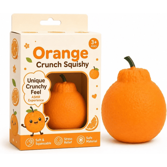 Orange Crunch Squishy Stress Ball Fidget Squeeze Relief Realistic Food Shaped Soft Bead Filled Slow Asmr Rebound Sensory Hand Squeezy Anxiety Adults Portable Desk Party Office Favor Gift