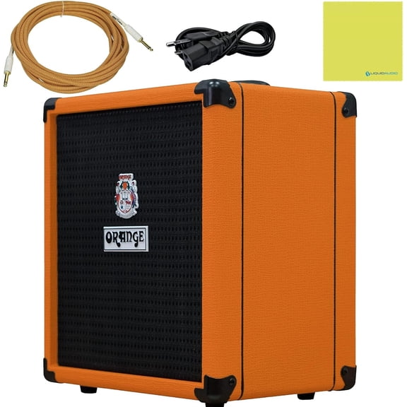 Orange Crush Bass 25 Guitar Combo Amp Bundle with 10ft Orange Woven Instrument Cable and Liquid Audio Polishing Cloth 1x8 25 Watts, 3 Band EQ & Integrated Chromatic Tuner