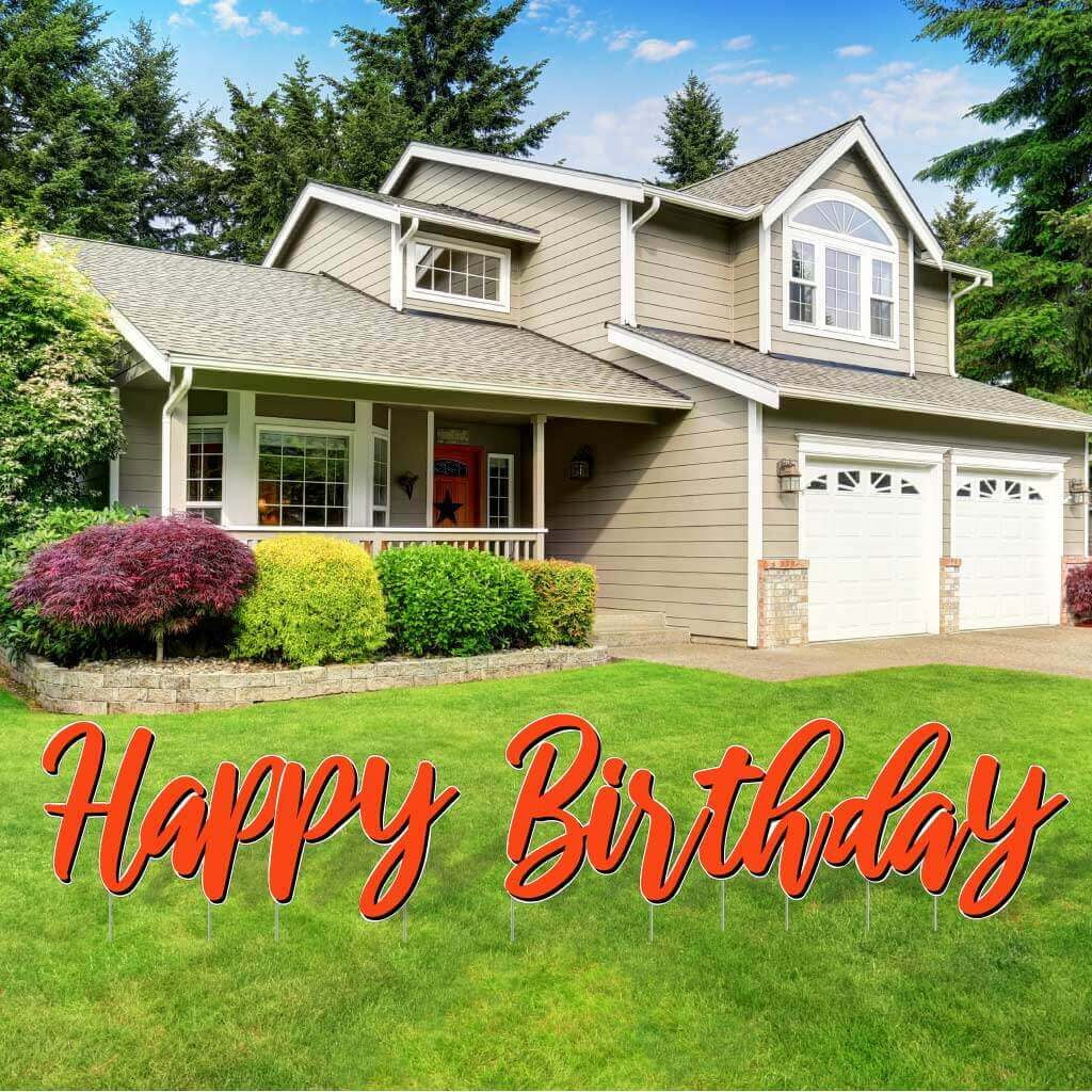 Orange Cursive Happy Birthday Quick Set Yard Card Letters