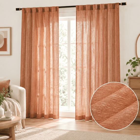 Orange Curtafor Bedroom Short Small Window Boho Semi Sheer 2 Panel Set ...