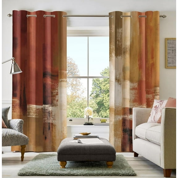 Tyrot Geometric Curtain Modern Chic Decorative Farmhouse Orange Grommet Curtains, 52x84 Inches, 2 Panels