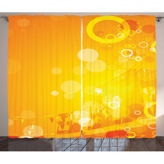 Ambesonne Orange Curtains 2 Panel Set, Circles Dots Sunburst, 108" x 84", Orange Yellow White