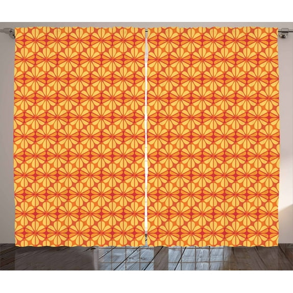 Ambesonne Orange Curtains 2 Panel Set, Floral Modern Mosaic, 108" x 84", Vermilion Orange