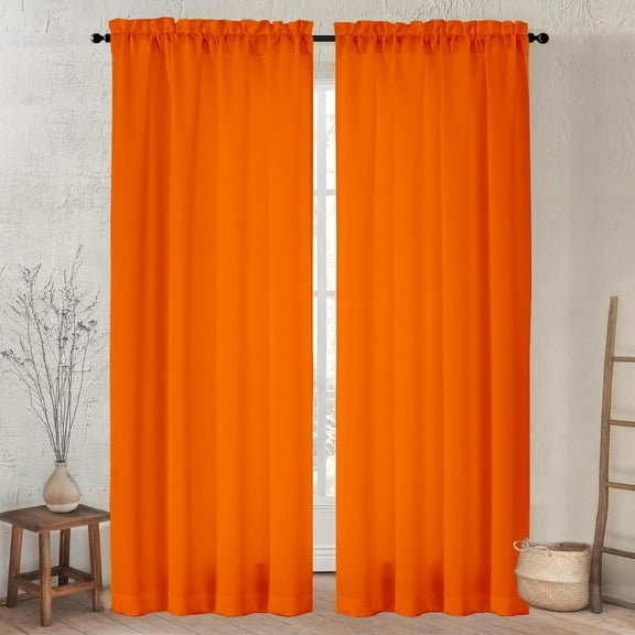 Orange Curtains for Living Room Boho Solid Light Filtering Curtains for Bedroom Modern Bright Window Treatment Set Rod Pocket Drapes Elegant Farmhouse Semi Sheer Curtains