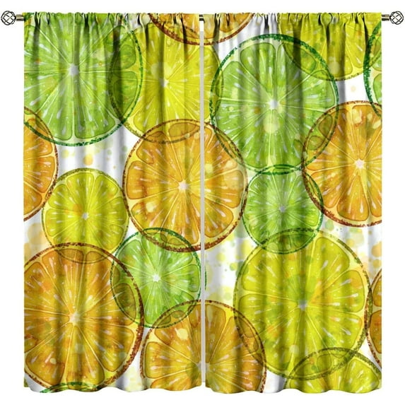 Orange Curtains, Modern Minimal Abstract Yellow Green Watercolor Fresh Vibrant Fruit Lemon Pattern Window Treatments, Blackout Rod Pocket Drapes For Living Room Bedroom Bathroom Kitchen 42xx84in *2