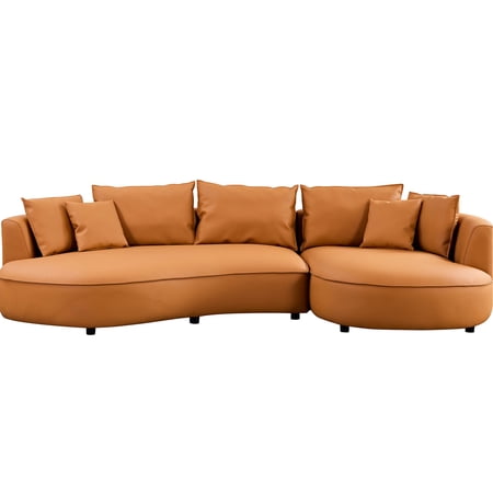 Orange Curved 5 - Seat Eco - Leather Couch / Comfortable Seating for Office Meetings