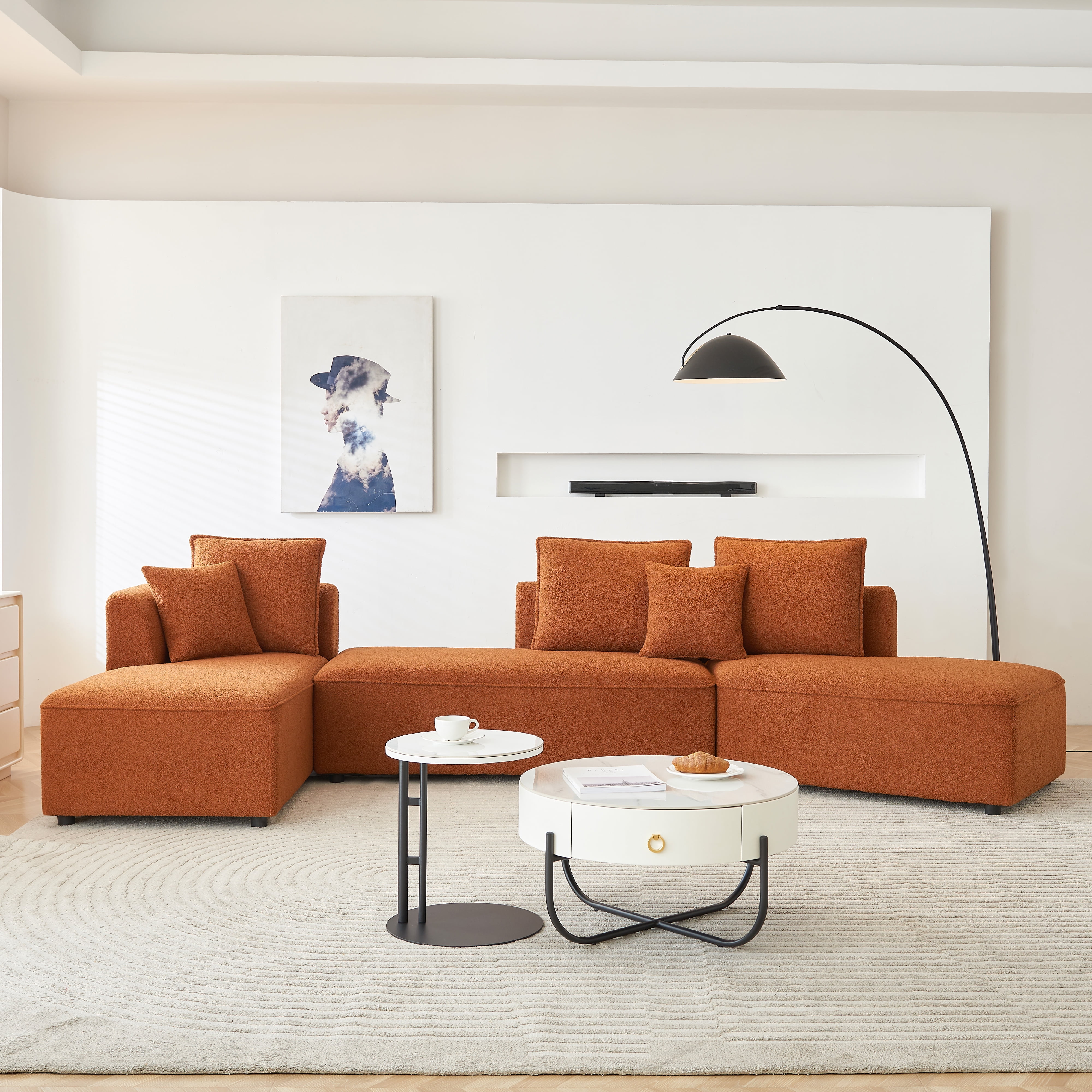 Orange Curved Modular Sectional Sofa, Oversized LShaped Couch with