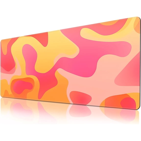 Orange Cute Mouse Pad for Desk, Large Modern Abstract Desk Mat, XL Gaming Keyboard Mat, Non-Slip Rubber Base, Big Extended Desk Protector for Home Office, 31.5”x11.8” (Pink Abstract)
