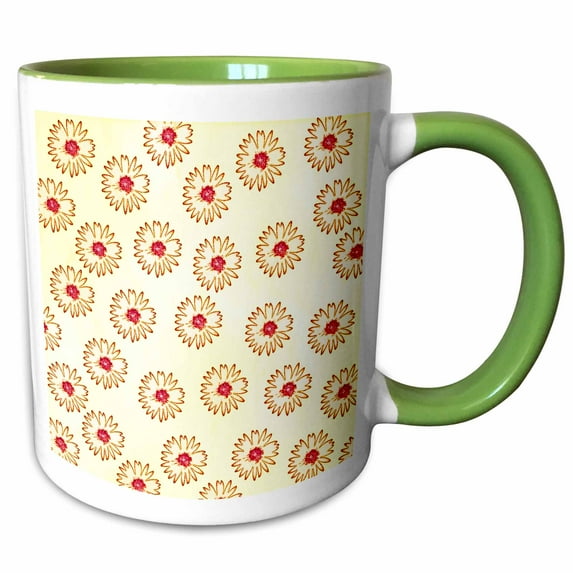 3drose, Orange Cutout Flowers - Floral Print - Art, 11oz Two-tone Green Mug