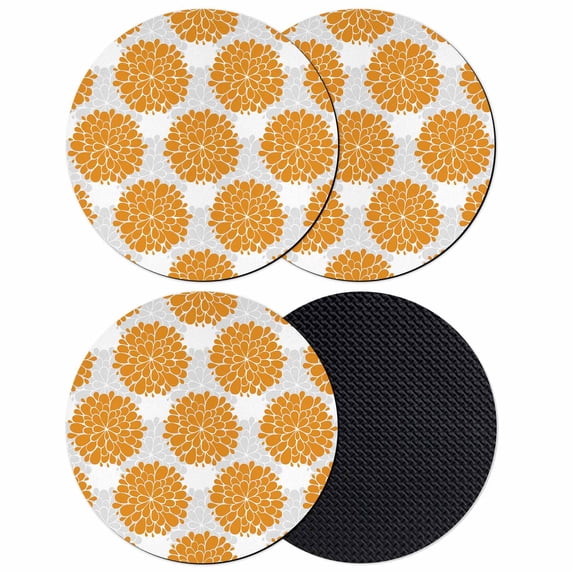 Orange Dahlia Coasters Set of 4, Absorbent Coasters for Drinks, Farmhouse Abstract Gray Floral Flowers Coaster for Desk Coffee Table Protection, Home Decor House Warming Gifts 4"