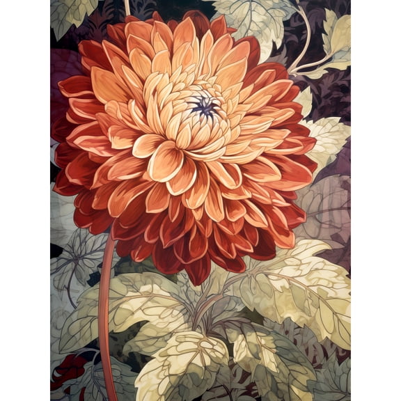 Orange Dahlia Flower Watercolour Illustration Large Wall Art Poster Print Thick Paper 18X24 Inch