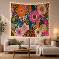 thumbnail image 1 of Orange Daisies Among Teal Shapes and Zebra Stripes, Playful Maximalist for Art Lovers, Floral Collage Decor, New Home Gift, Tapestry Wall Hanging for Studio and Living Room, 1 of 7
