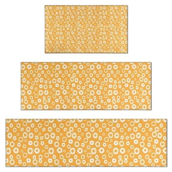 Orange Daisy Flower Floral Pattern Kitchen Rugs Sets Of 3,Kitchen Runner Rugs Non Skid Washable,Decorative Kitchen Floor Mats for Kitchen,Sink,Laundry,17"x30"+ 17"x47" + 17"x59"