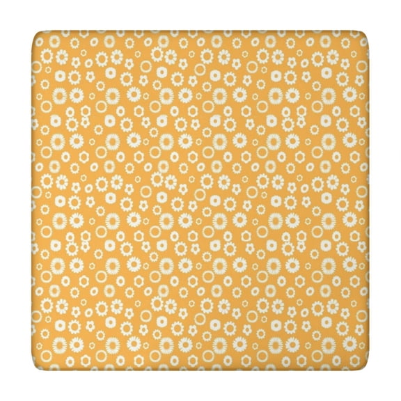 Orange Daisy Flower Floral Pattern Square Fitted Tablecloth with Elastic Edge,Square Table Cover,Washable Elastic Table Cover for Home Kitchen Party Decor 34"x34"