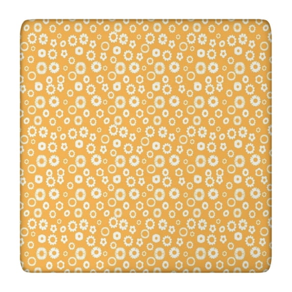 Orange Daisy Flower Floral Pattern Square Fitted Tablecloth with Elastic Edge,Square Table Cover,Washable Elastic Table Cover for Home Kitchen Party Decor 36"x36"